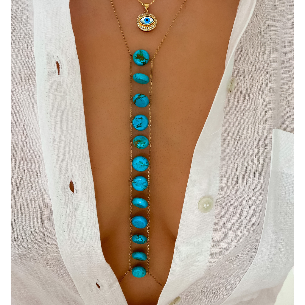 Turquoise Body Chain & Necklace in Gold Trinidad