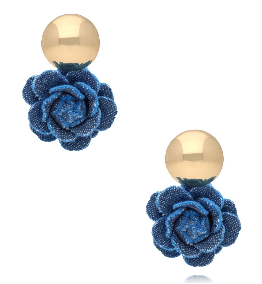 Blue Denim Rose Earrings with Gold Finishing 1935