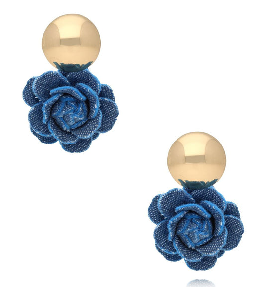 Blue Denim Rose Earrings with Gold Finishing 1935