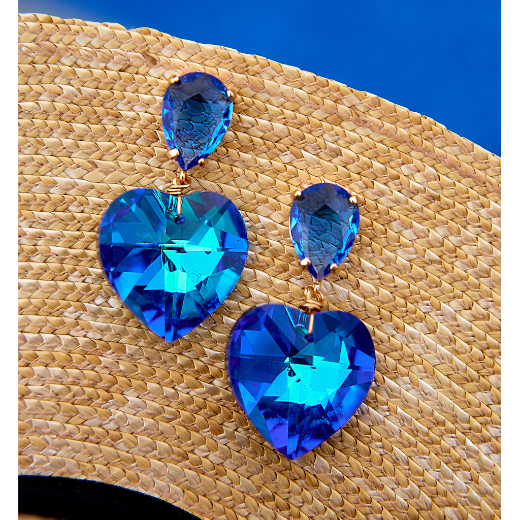 Royal Blue Crystal Heart Earrings Osasco