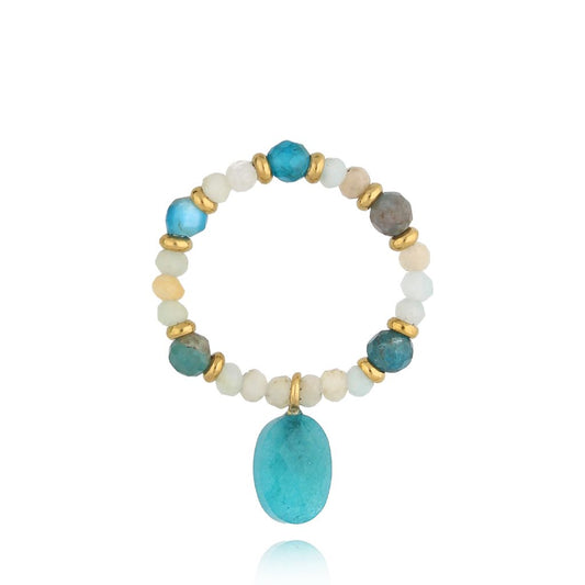 Amazonite and Jadeite Ring with Stone Rocher 0512