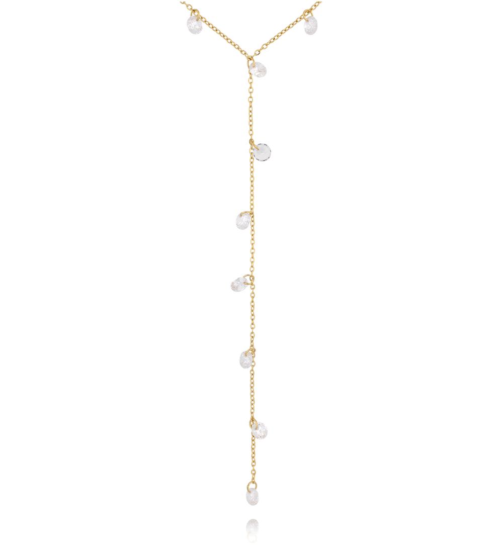 Gold Plated Lariat Necklace with Shining Crystals 0603