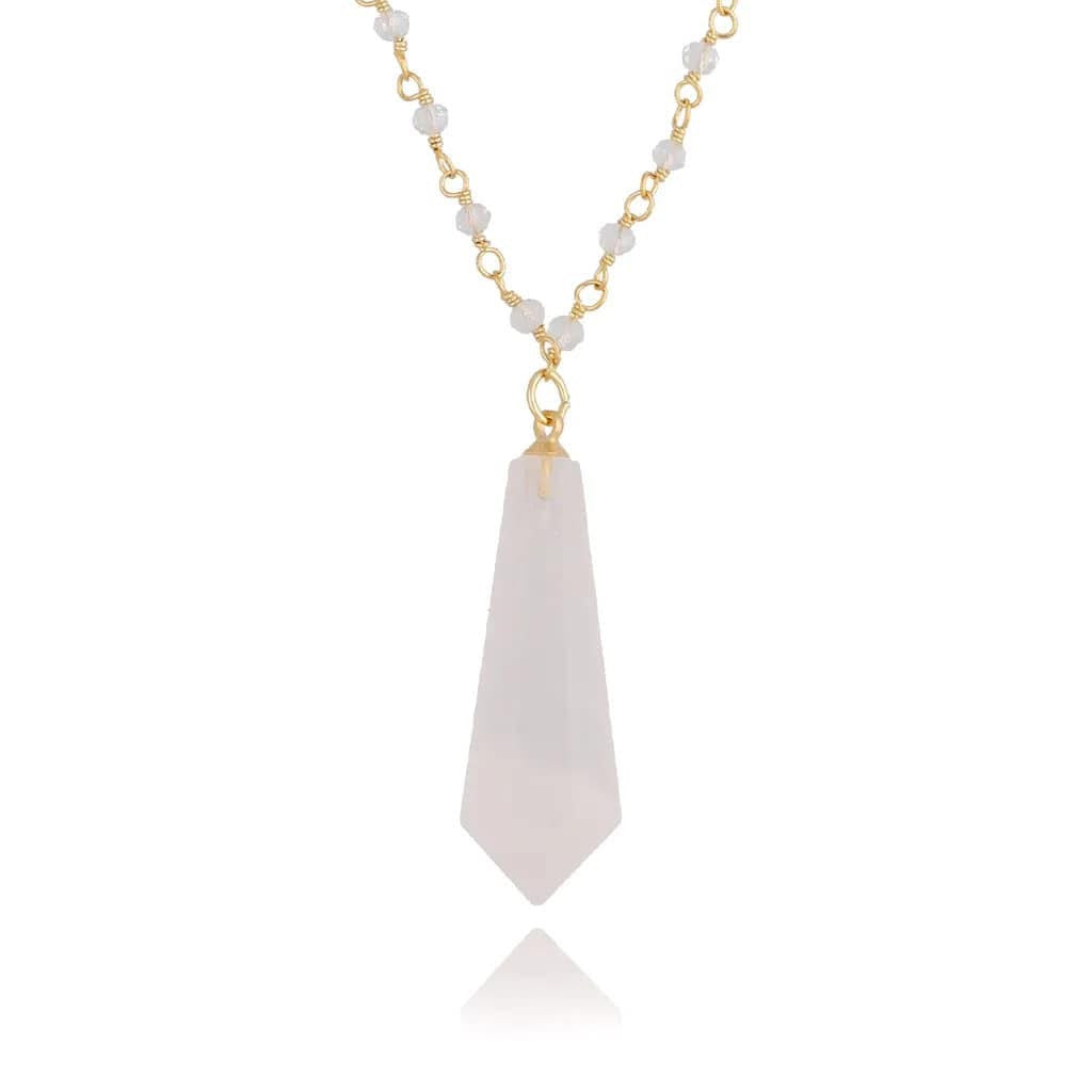 Long White Frosted Crystals Necklace with Himalayan Stone