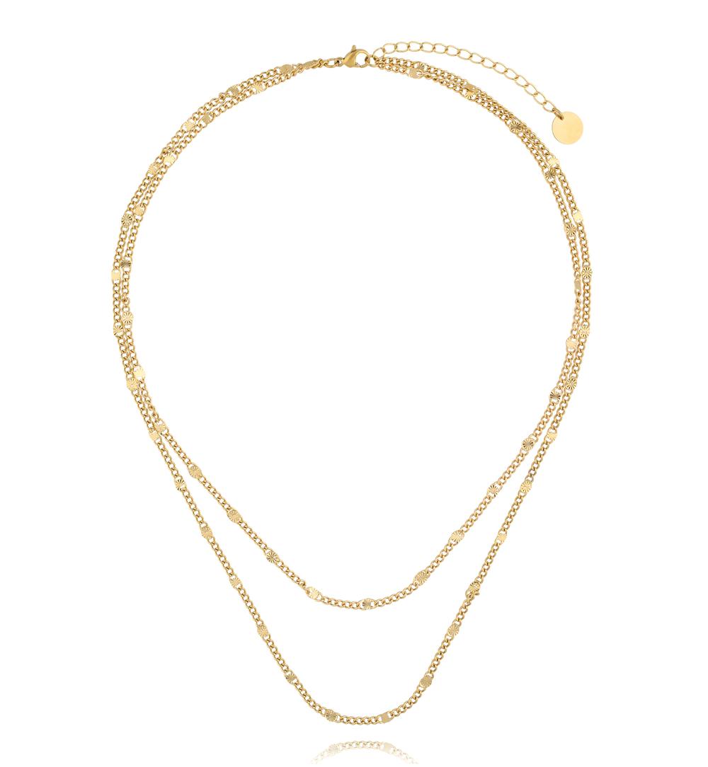 Gold Plated Double Chain Necklace with Round Spacers Horizon 1177