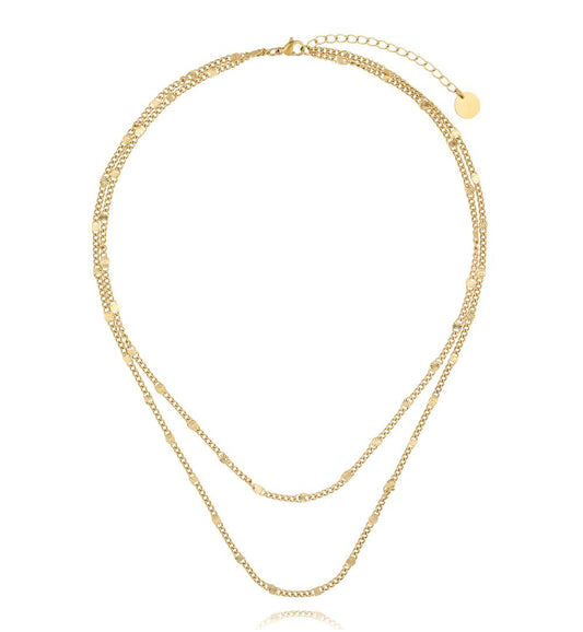 Gold Plated Double Chain Necklace with Round Spacers Horizon 1177