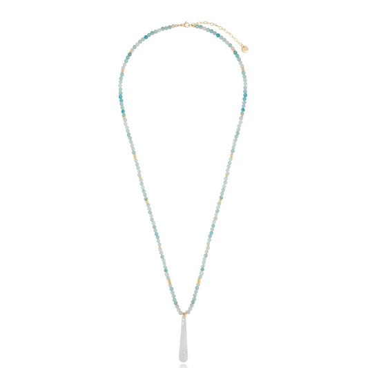 Turquoise and Moon Stones Long Necklace with Crystal Pendant