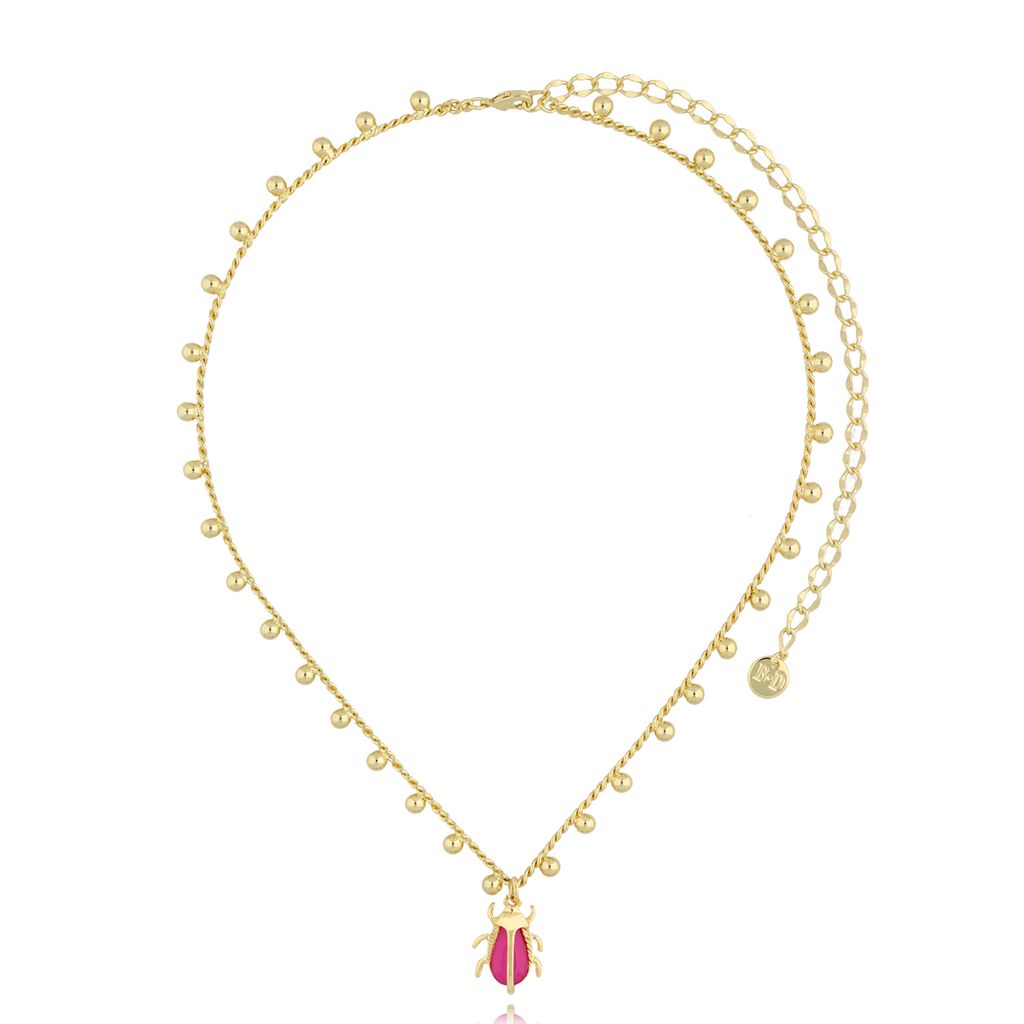 New! ~ Gold Necklace with Pink Beetle Siyo