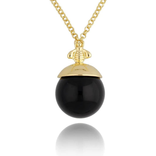 Long Chain Necklace with Black Ball Pendant