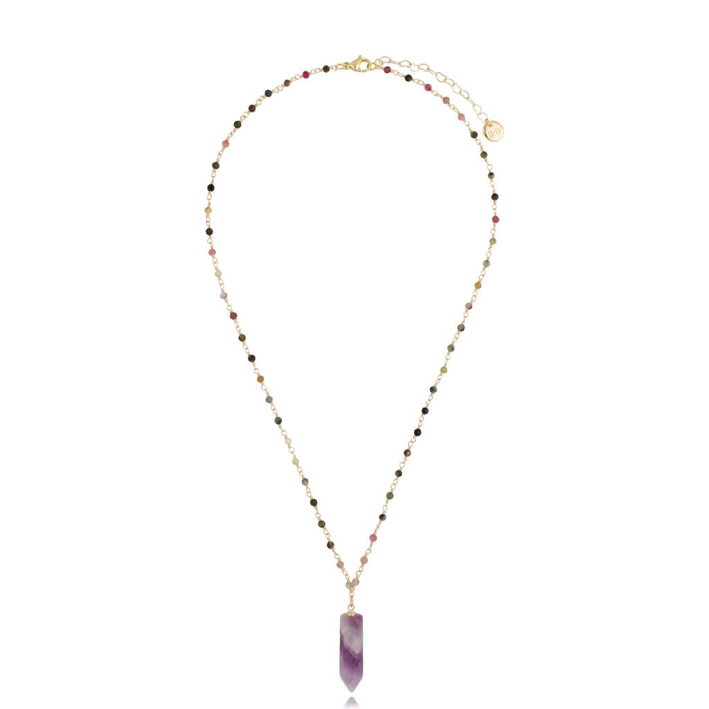 Purple Tourmaline Stones Necklace with Amethyst Pendant Radiance