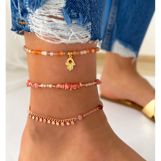 Jadeite Stones Anklet with Protective Hasma Hand Pendant