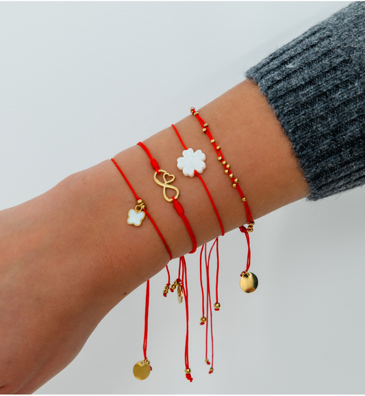 Get Lucky Red Double String Bracelet with Gold Plated Beads