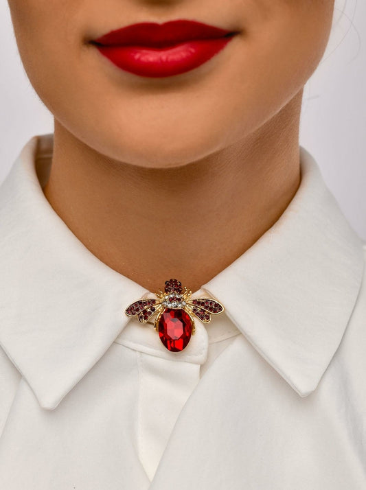 Red Glass Crystals Fly Brooch