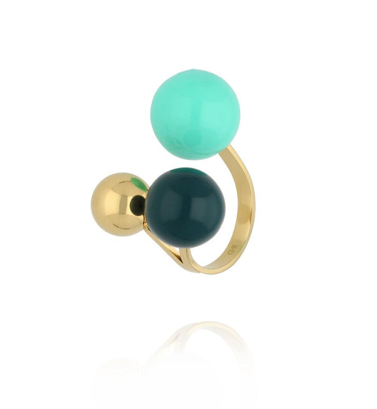 Steel and Shine Enamel Bottle Green and Turquoise Balls Ring 1126