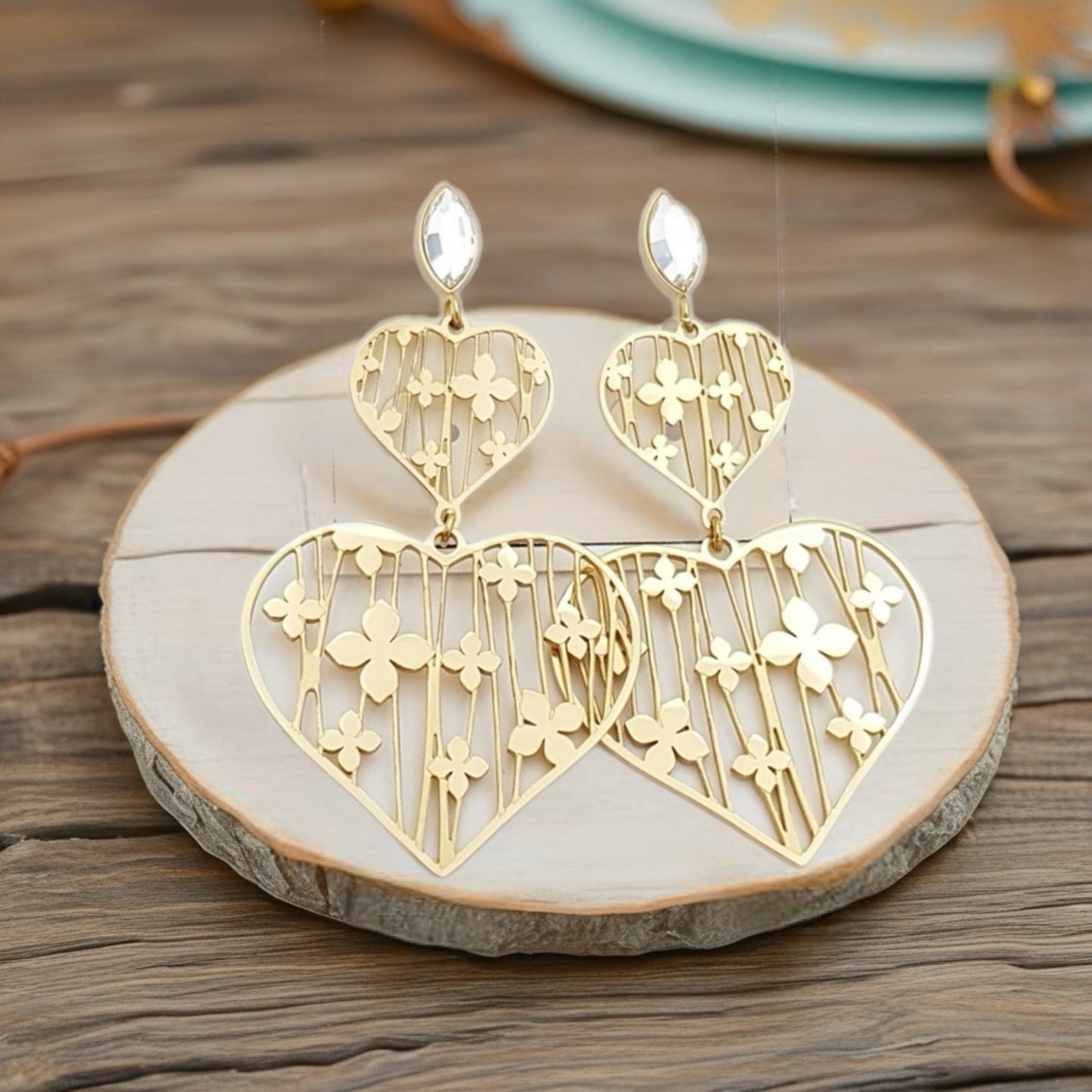 Gold Plated Clovers Heart Earrings