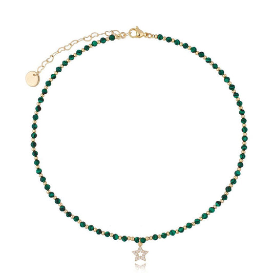 Malachite Stone Necklace with Zircon Star Pendant