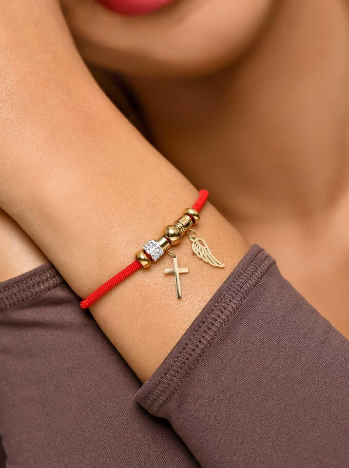 Lucky Red String Bracelet with Angel Wing & Cross