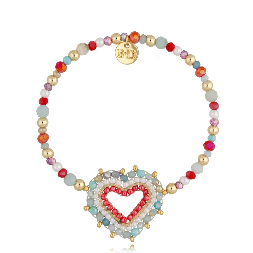 Pastel Glass Jadeite Stone Bracelet with Heart