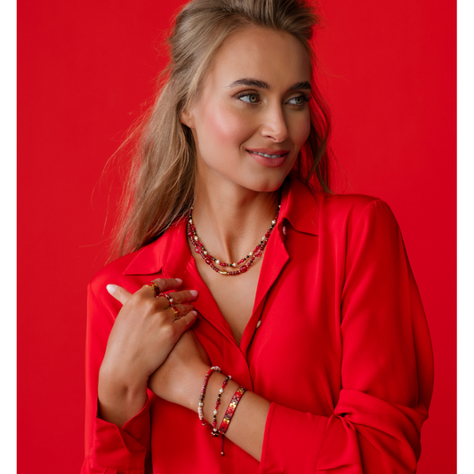 Gold Plated Burgundy Jadeite and Glass Crystals Necklace