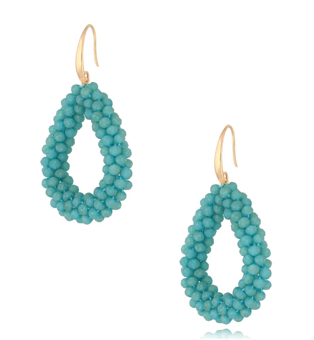 Luminous Matt Turquoise Faceted Glass Teardrop Crystal Earrings 0052