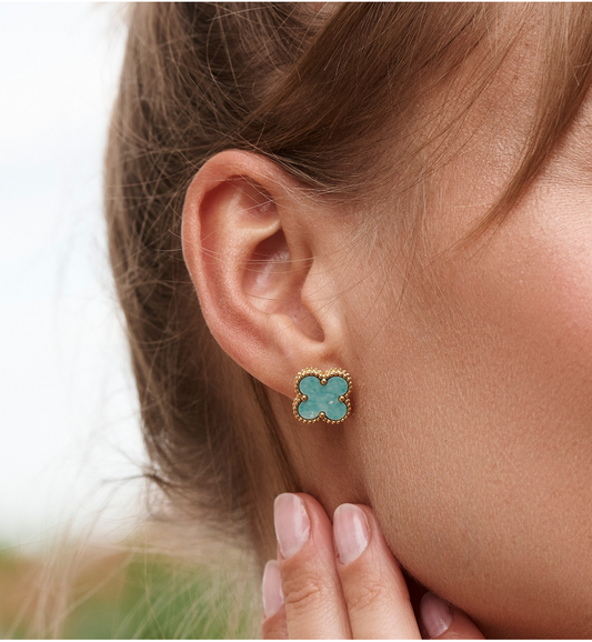 Gold Plated Tiffany Turquoise Clover Studs 0333