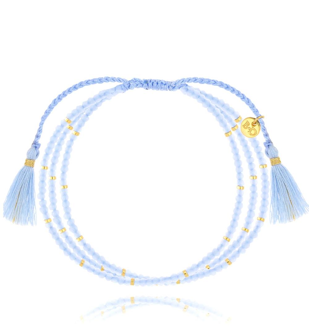 Triple Layered Blue Aquamarine Stones Rope Bracelet (CL)