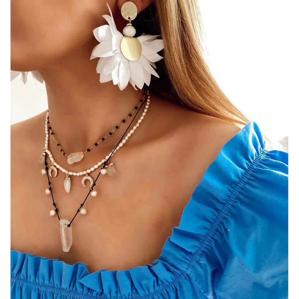 White with Gold Finishing Satin Flower Earrings