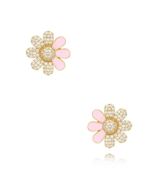 Light Pink and Zirconium Flower Stud Earrings Fleur Rose