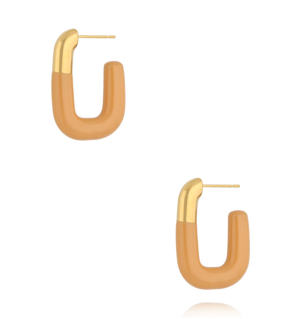 Gold Plated Oval Earrings with Carmel Enamel