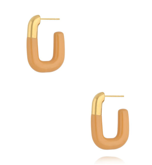 Gold Plated Oval Earrings with Carmel Enamel