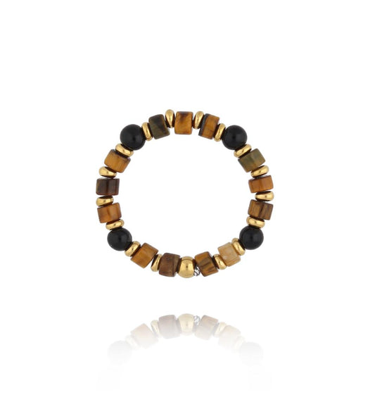 Tigers Eye & Agate Stones Elastic Ring 0766