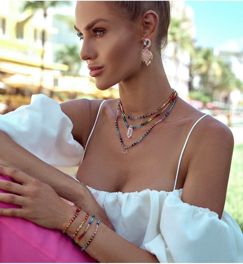 Pink Crystals Dream Tropical Flamingo Earrings