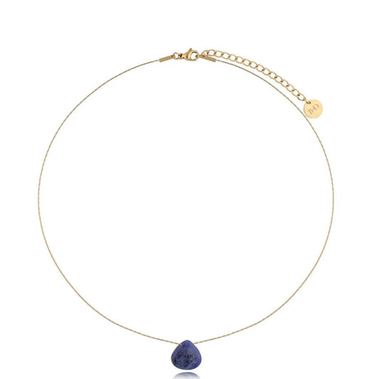 Gold Necklace with Lapis Lazuli Teardrop Pendant (CL)