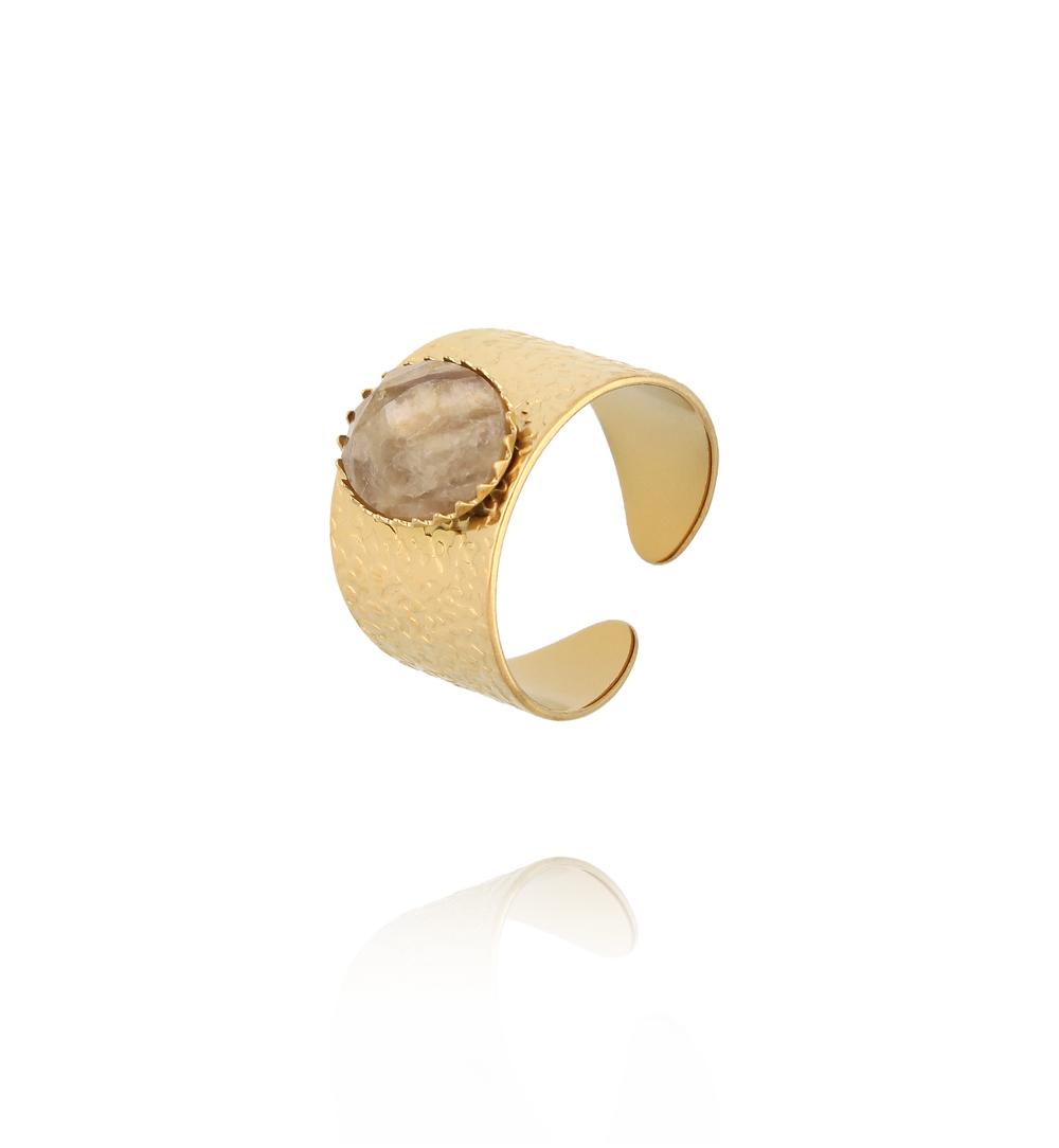 Gold Plated Cuff Ring with Natural Stone 0082