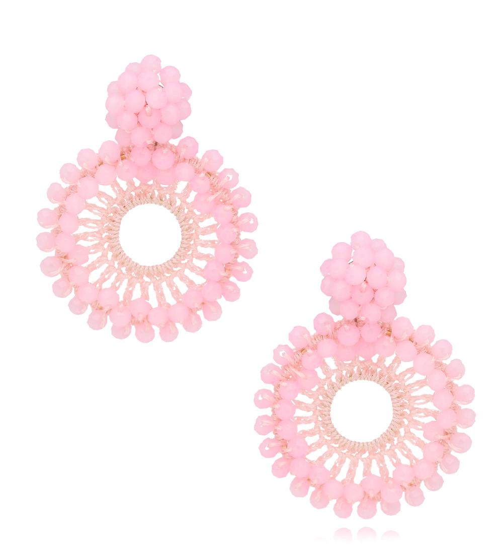 Luminous Baby Pink Glass Crystal Earrings 0005