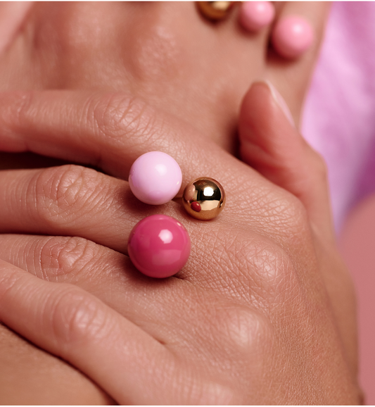 Steel and Shine Enamel Pink and Gold Balls Ring 1120