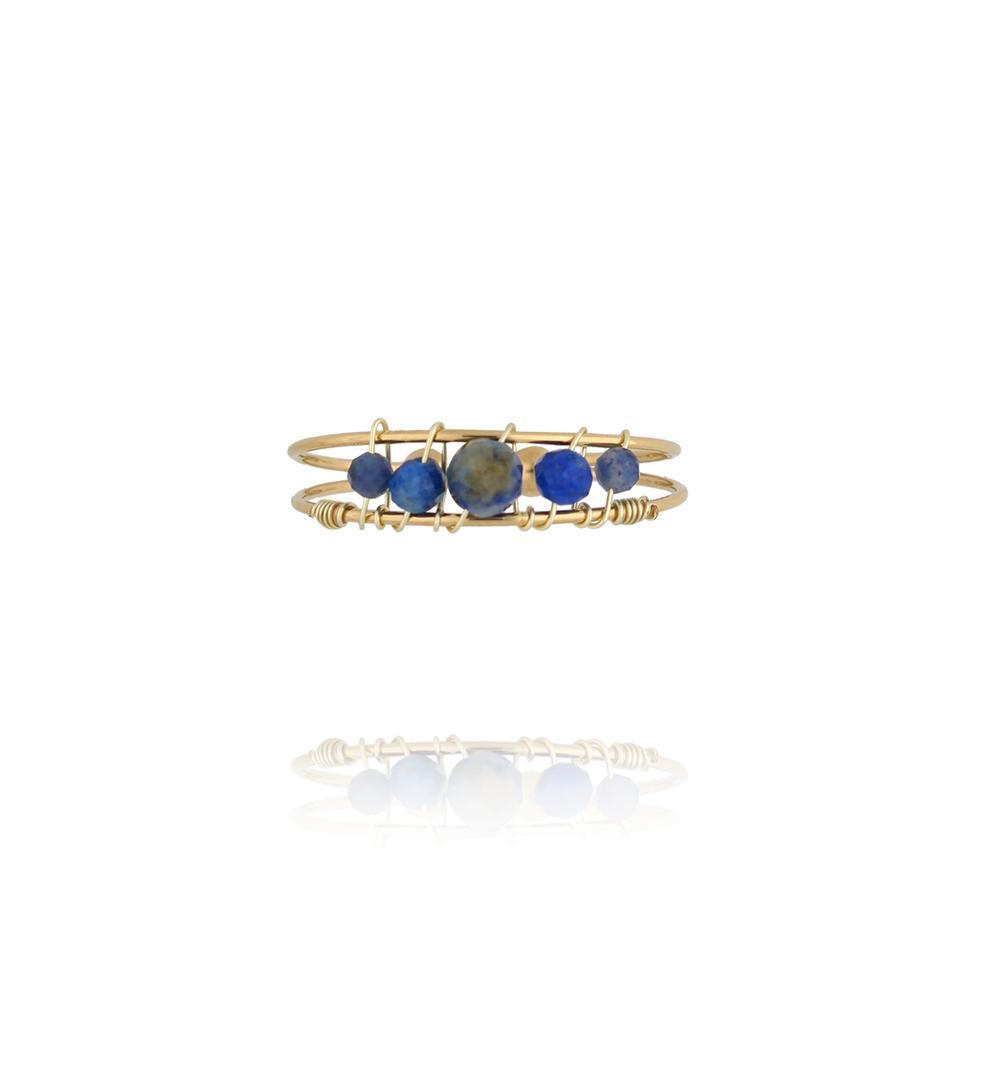Gold Plated Adjustable Ring with Blue Sodalite Stones 0028