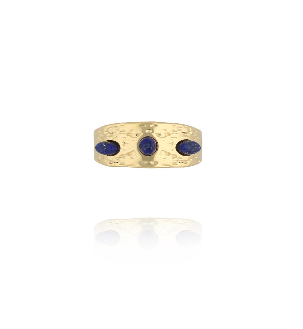 Gold Plated Adjustable Crown Ring with Lapis Lazuli Stones 0089