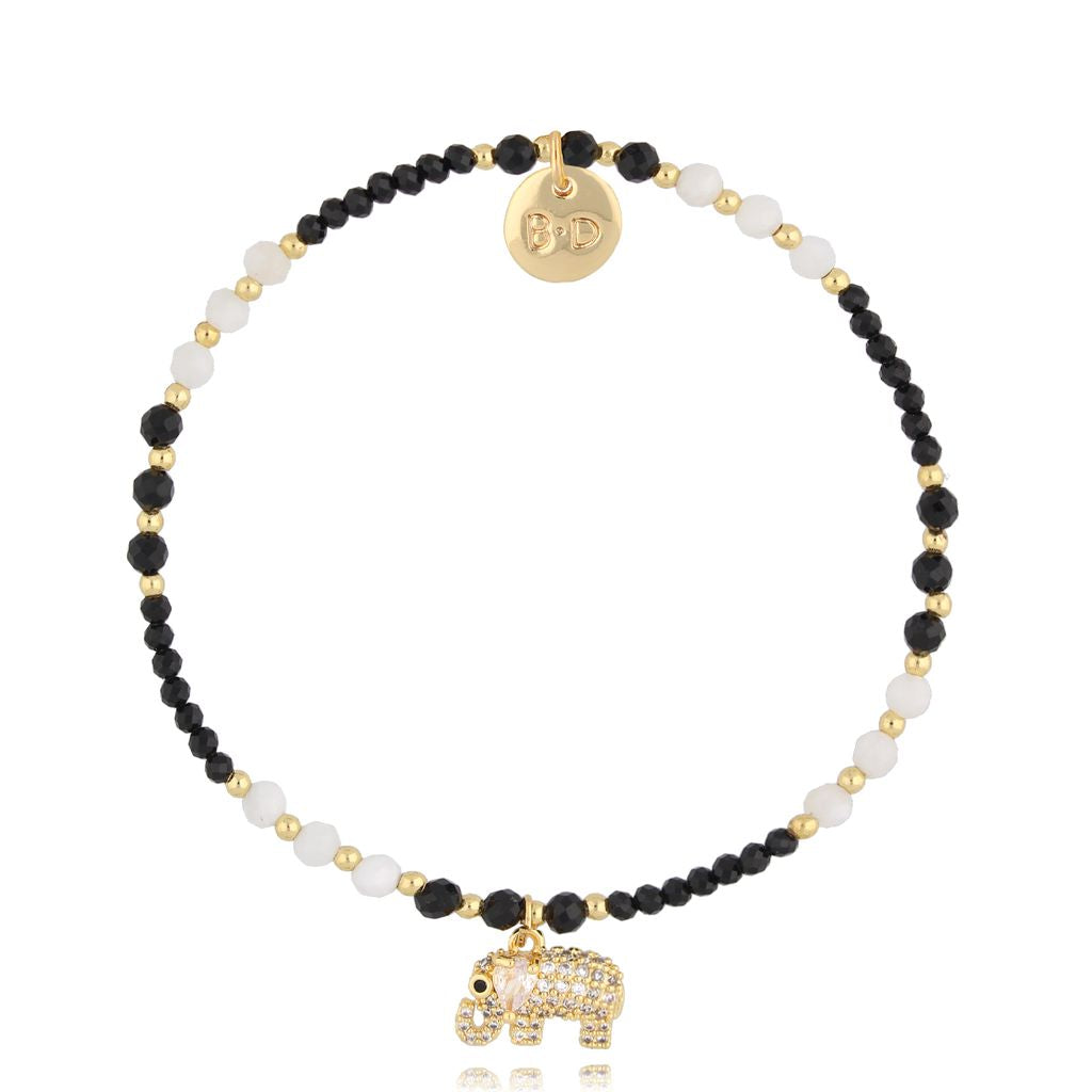 Turmaline and Moon Stones Bracelet with Gold Zircons Elephant