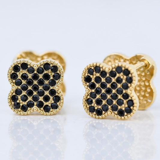 Gold Plated Two Sides (Crystals & Black) Clover Earrings