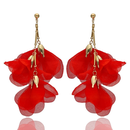 Red Silk Flower Earrings