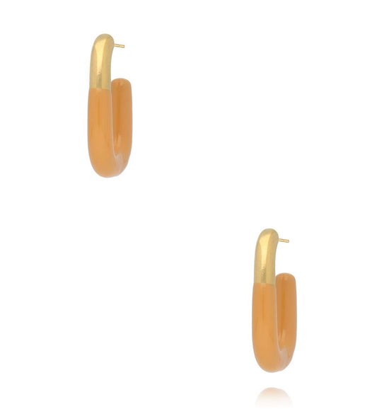 Gold Plated Oval Earrings with Carmel Enamel
