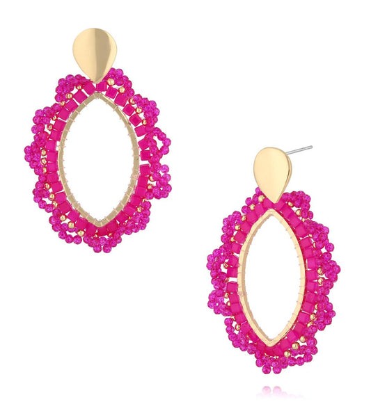 Fuchsia and Gold Flower Crystal Earrings