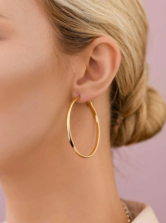 14K Gold Plated Round Hoop Earrings (5cm)