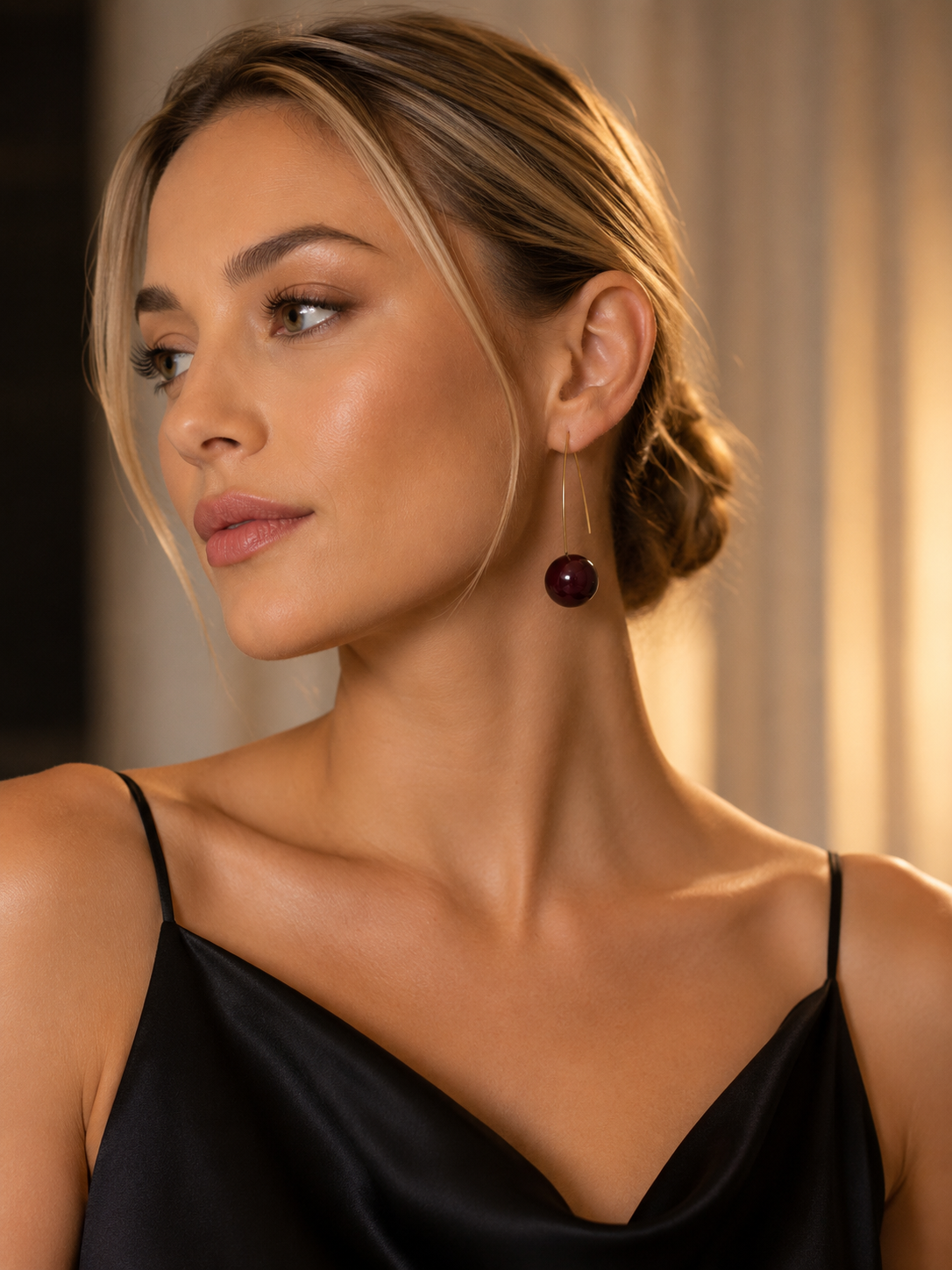 14k Gold Plated Brown Enamel Ball Earrings S212553