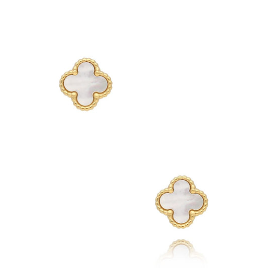 Stainless Steel White Pearl Clover Earrings