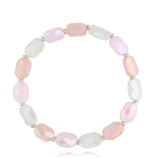 White & Pastel Pink Crystal Bracelet Togue with Silver Finishing
