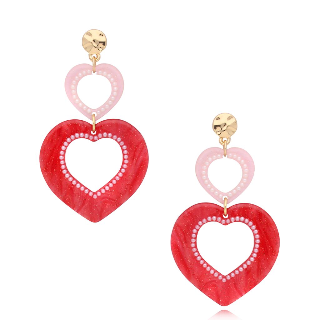 Baby Pink & Red Hearts Earrings