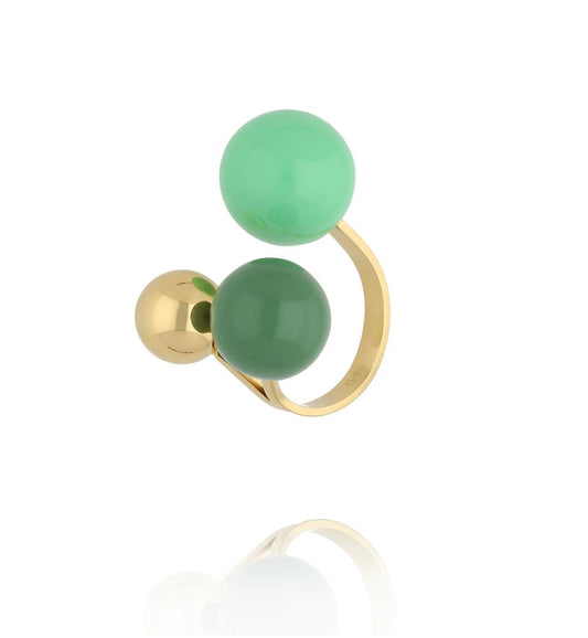 Steel and Shine Enamel Mint Green and Gold Balls Ring 1116