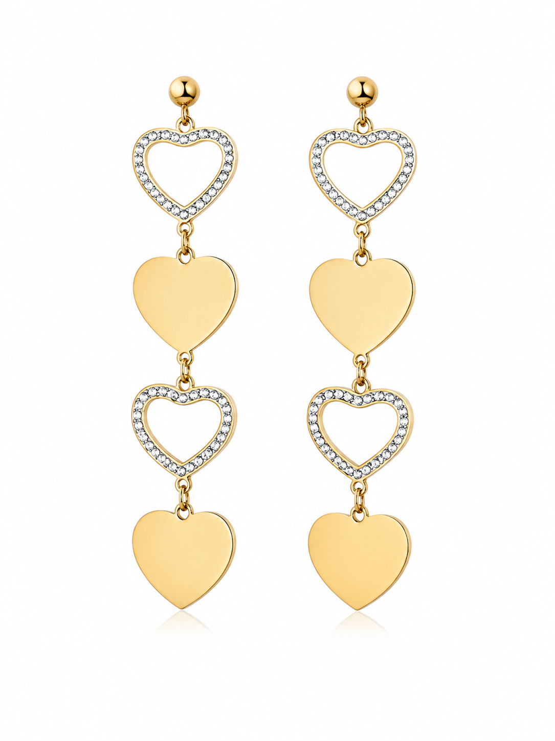 14K Gold Plated Flat and Zirconium Open Heart Earrings
