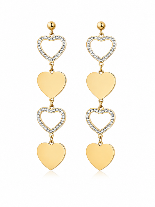 14K Gold Plated Flat and Zirconium Open Heart Earrings